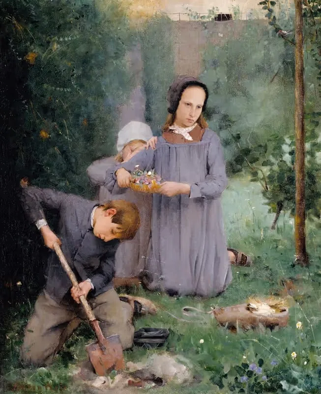 Дети хоронят птицу by Джулиан Олден Уир, 1878 — digital art print download