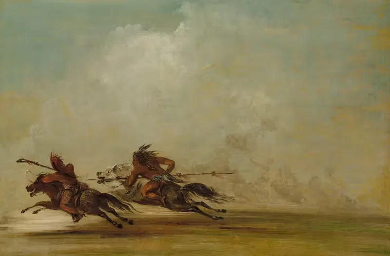 Воин Команчи, колющий осадца на полном ходу by Джордж Кэтлин, 1837-1839 — digital art print download