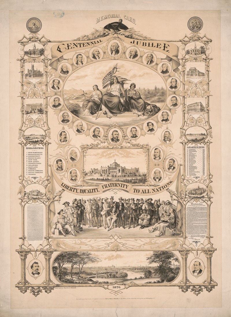 Centennial jubilee, memorial card by Дэвид Кохн, 1876 — digital art print download
