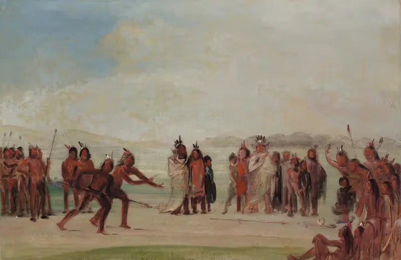Tchung-Kee, a Mandan Game Played With a Ring And Pole — George Catlin