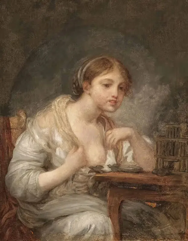 A Young Woman With a Birdcage — Jean-Baptiste Greuze
