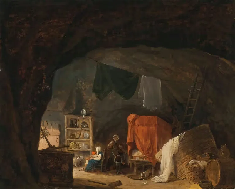 Семья в интерьере пещеры by Юбер Робер, 1784 — digital art print download