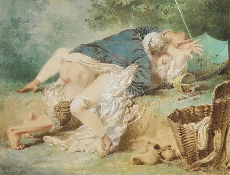Lovers In A Park by Mihály Zichy, 1865 — digital art print download