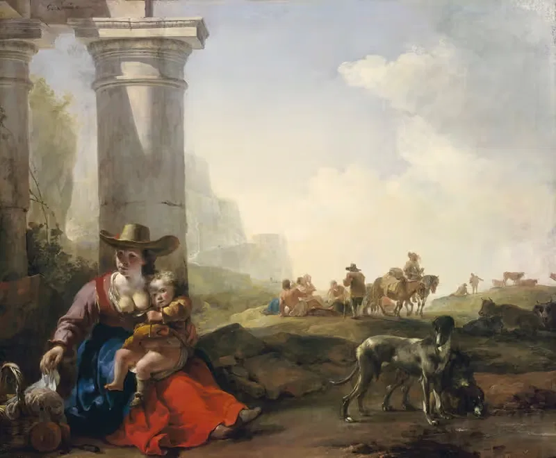 Italian Peasants among Ruins — Jan Baptist Weenix