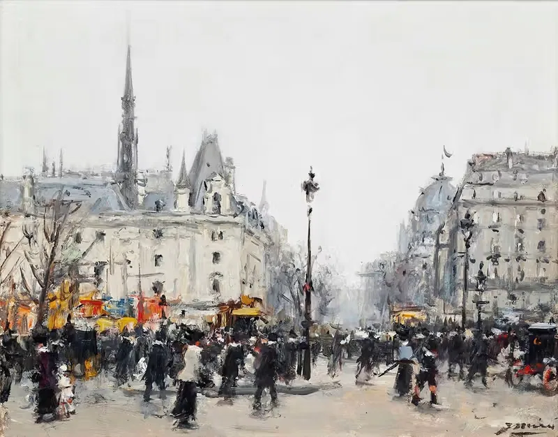 Фигуры, суетящиеся перед Консьержери, Париж by Хоакин Миро — digital art print download