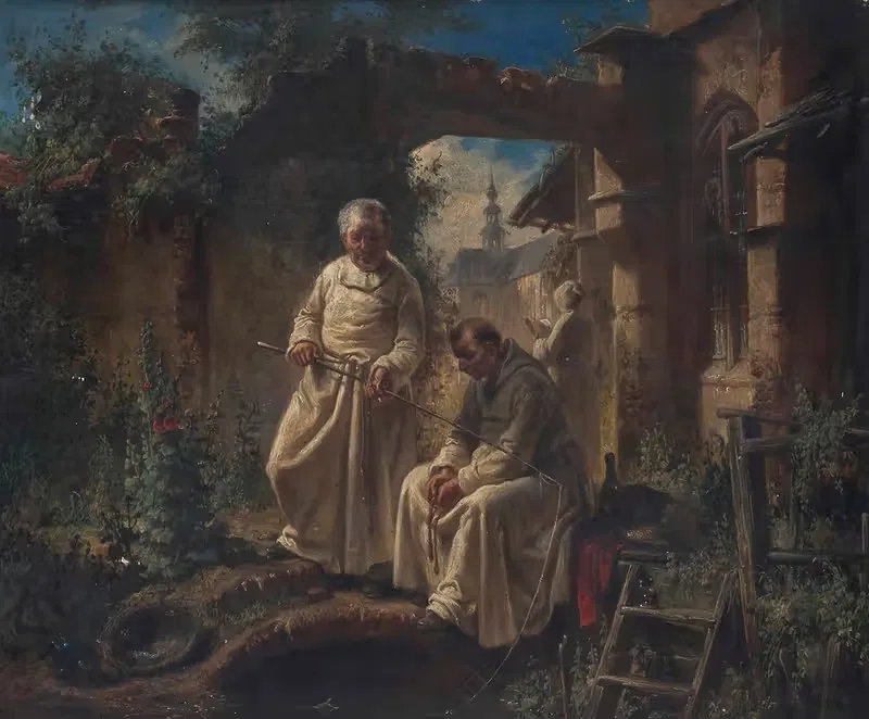 Рыбалка в монастыре by Луи фон Хагн, 1849 — digital art print download