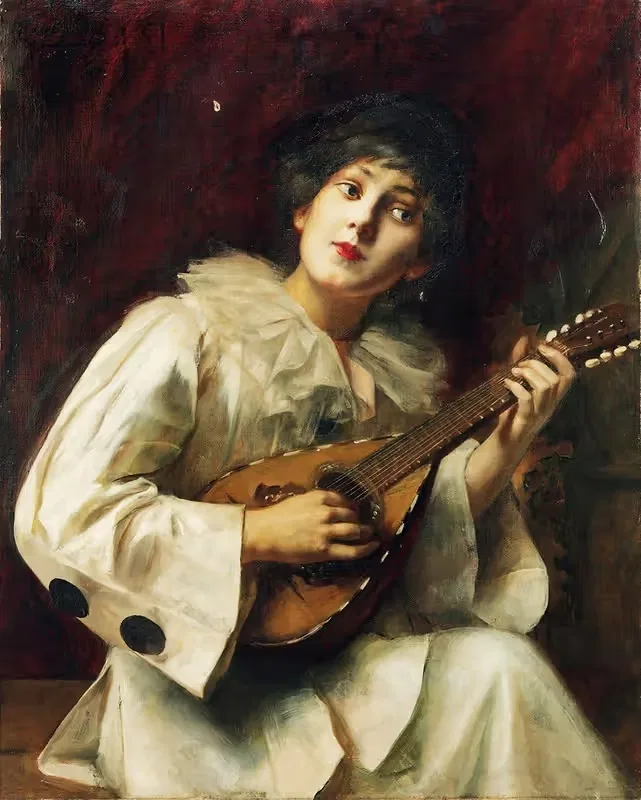 Pierette Playing The Lute by Paul De La Boulaye, 1909 — digital art print download