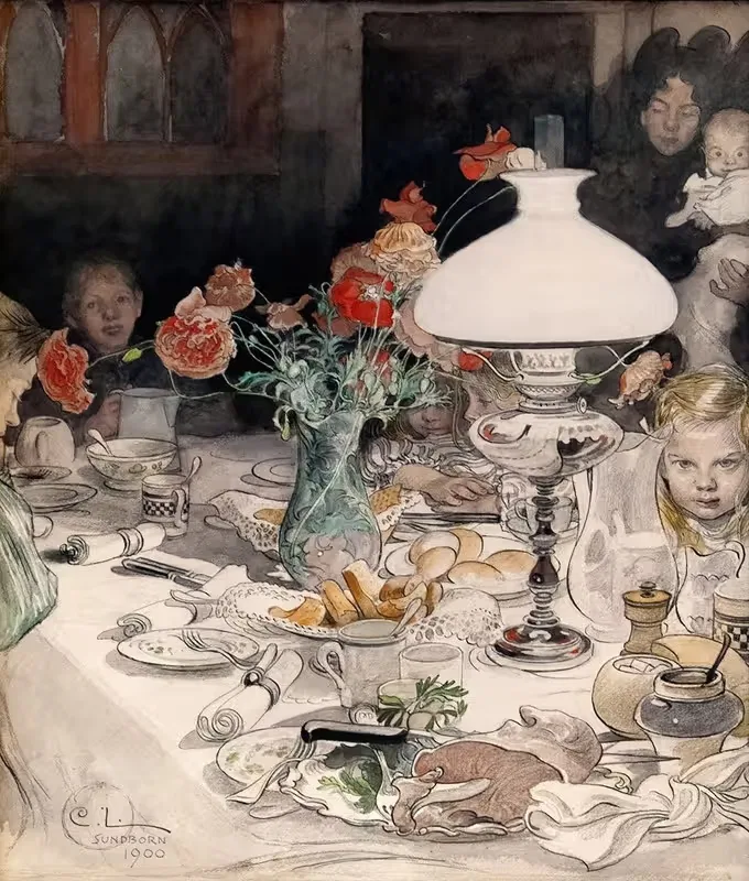 Around the Evening Lamp by Carl Larsson, 1900 — digital art print download