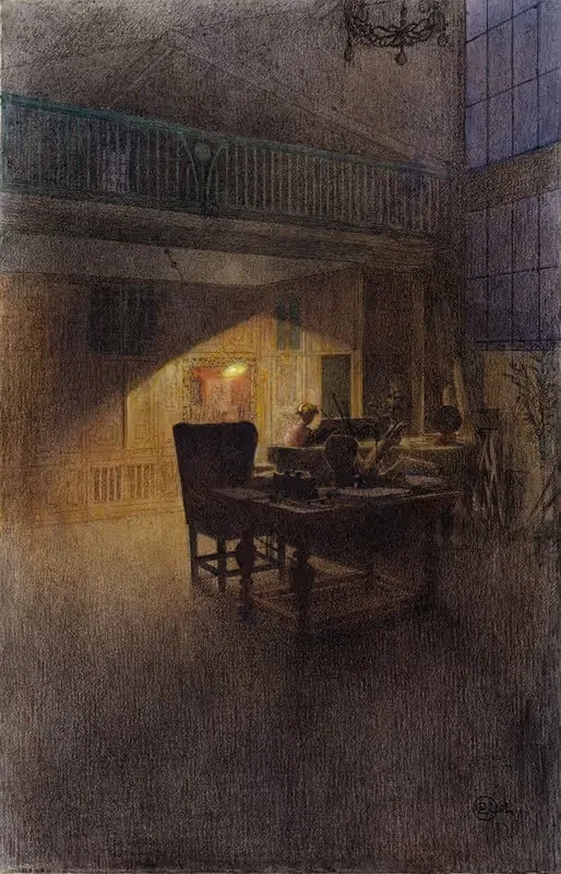 За пианино by Карл Ларссон, 1900 — digital art print download