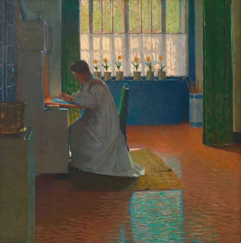 Anna Moll am Schreibsekretär — Carl Moll