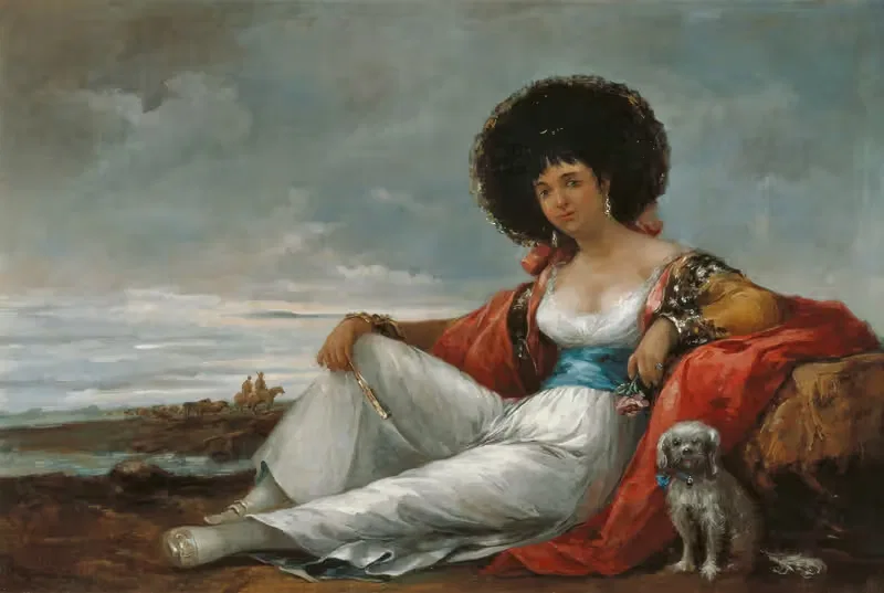 Maja with a Small Dog by Eugenio Lucas Velázquez, 1865 — digital art print download