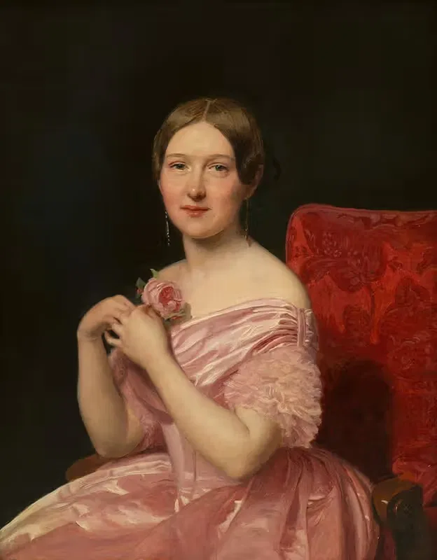 Молодая дама в розовом атласном платье by Фердинанд Георг Вальдмюллер, 1846 — digital art print download