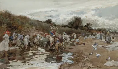 Женщины-стиральщицы у реки by Франсиско Прадилья, 1913 — digital art print download