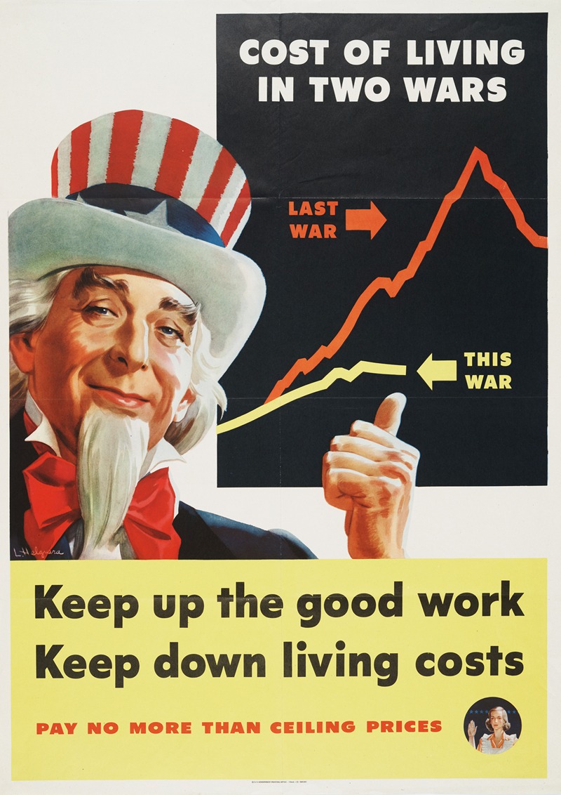 Keep up the good work. Keep down living costs by Leon Helguera, 1944 — digital art print download