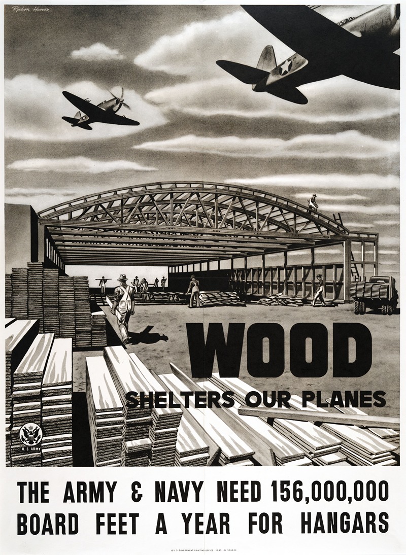 Wood shelters our planes by Louise Rochon Hoover, 1943 — digital art print download