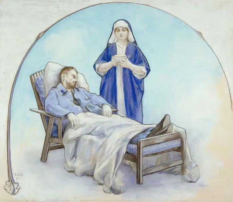 Солдат и медсестры by Альфред Филипп Ролл, 1916 — digital art print download