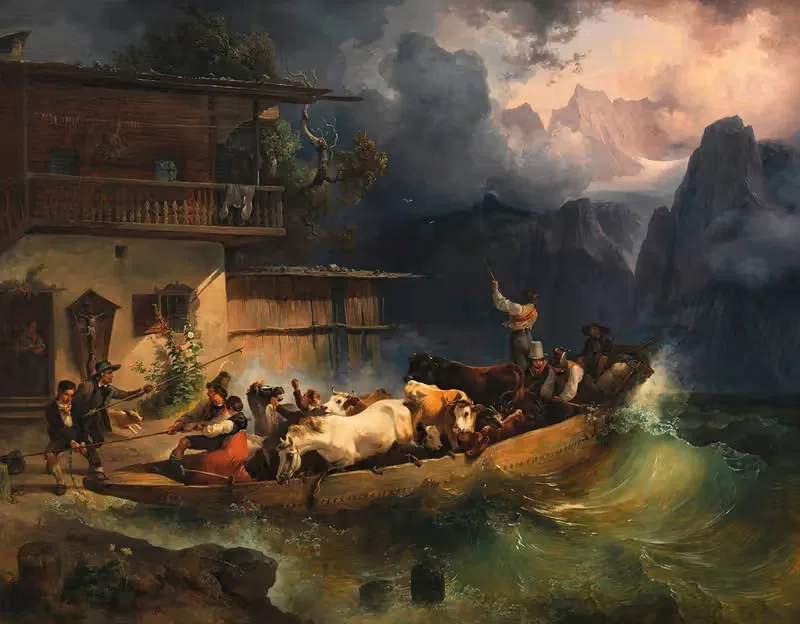 Ein Alpenschiff im Sturm by Friedrich August Matthias Gauermann, 1834 — digital art print download