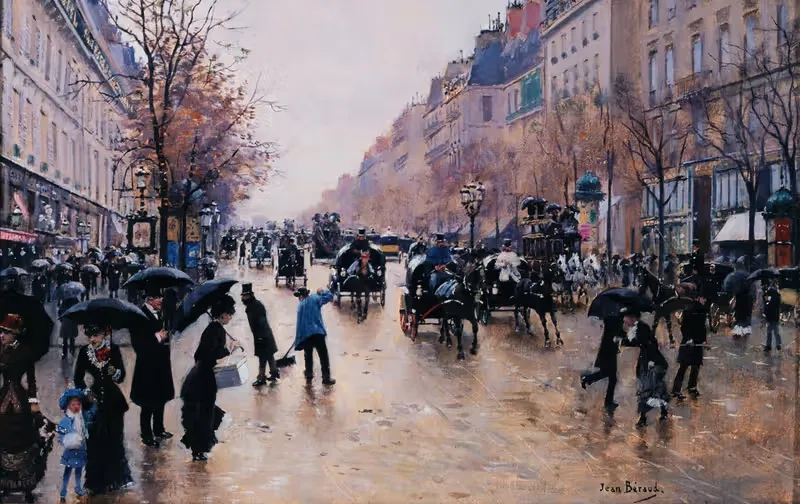 Le boulevard Poissonière sous la pluie — Jean Béraud
