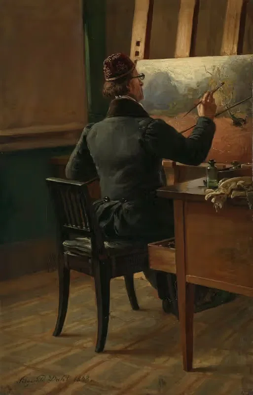 Художник Й.Ц. Даль у своего мольберта by Зигвальд Даль, 1848 — digital art print download