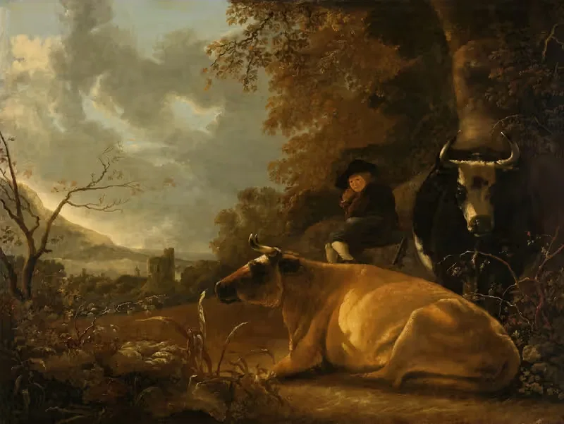 Пейзаж с коровами и молодым пастушонком by Аельберт Кёйп, 1650 - 1670 — digital art print download