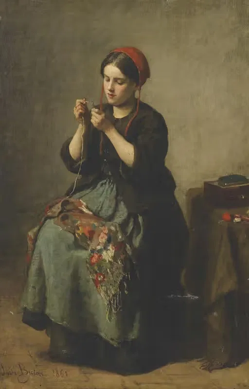 Крестьянка, вдевающая нитку в иглу by Жюль Брета, 1861 — digital art print download