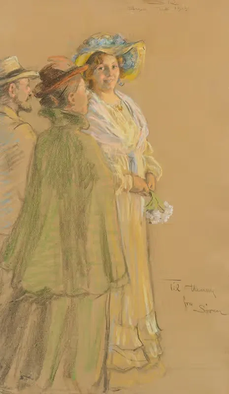 Postmaster Schrøder, Anna Ancher and Henny Brodersen — Peder Severin Krøyer
