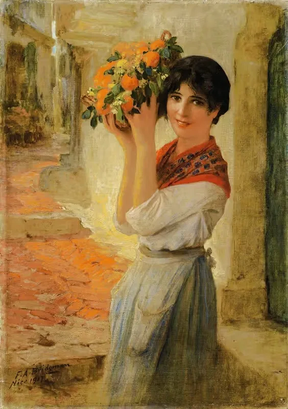 Молодая никуаза с корзиной by Фредерик Артур Бриджман, 1917 — digital art print download