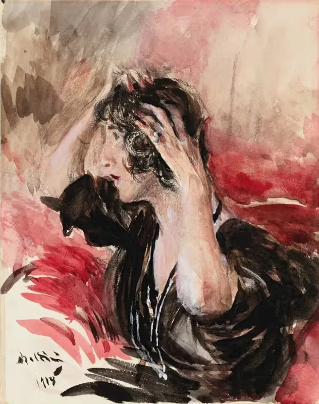 Woman fixing her hair — Giovanni Boldini