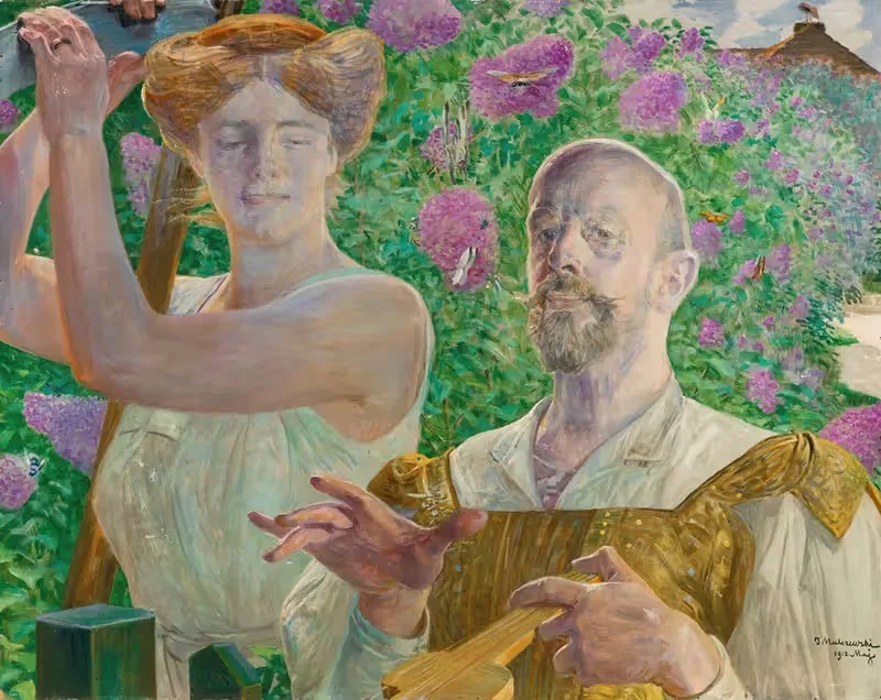 Self-portrait with muse and buddleia by Jacek Malczewski, 1912 — digital art print download