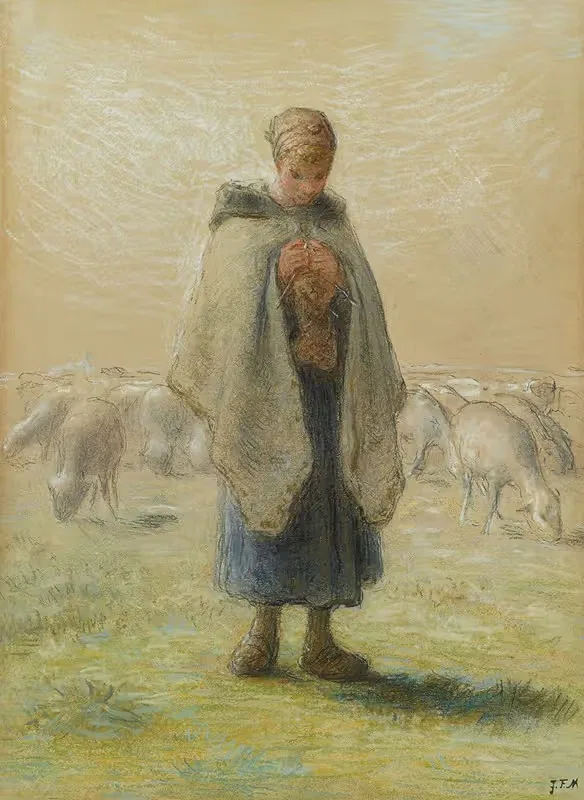 Маленькая пастушка, вяжущая by Жан-Франсуа Миле — digital art print download