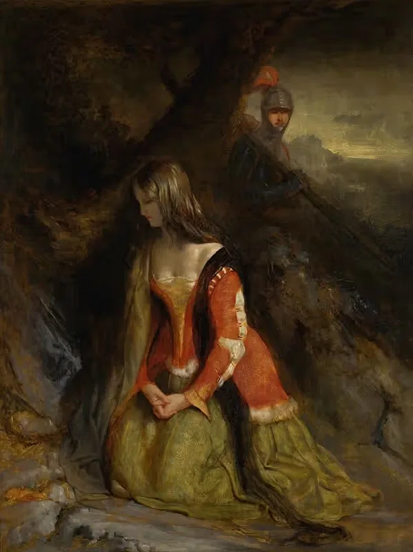 A lady and her knight errant, possibly a scene from Ivanhoe — Robert Scott Lauder