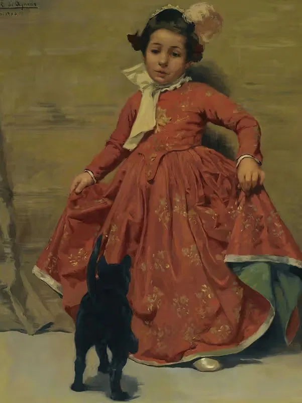 Девушка, танцующая для своей кошки by Андрес Парладэ и Эредиа, 1900 — digital art print download