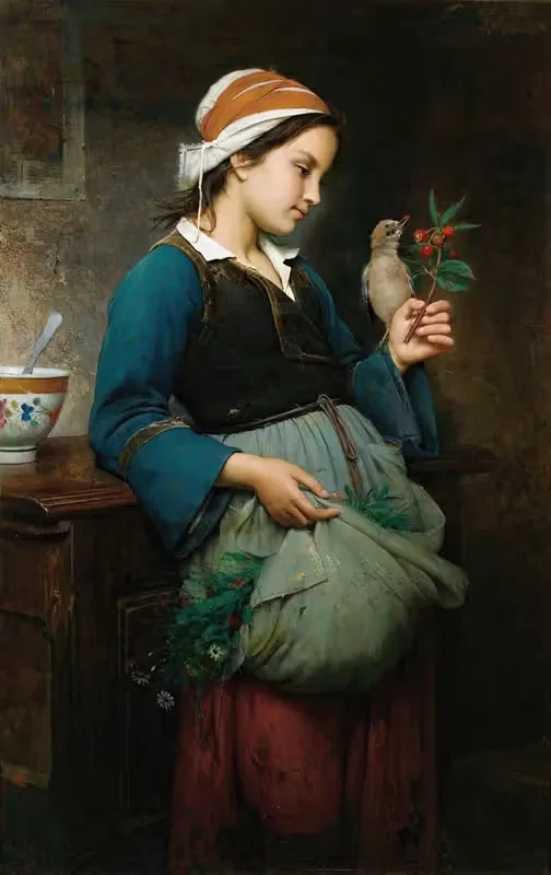Девочка с птицей by Эмиль-Огюст Юблин, 1872 — digital art print download