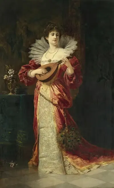 Дама с лютней by Фердинанд Вагнер младший, 1877 — digital art print download