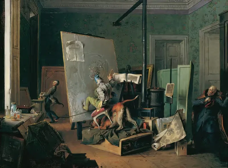 Komische Szene im Atelier — Josef Danhauser