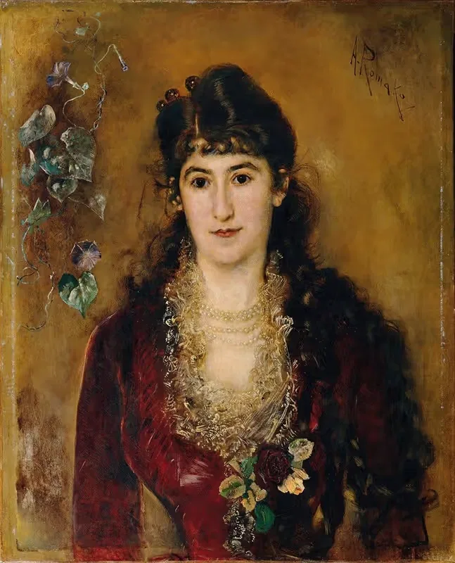 Дама в красном платье by Антон Ромако, 1889 — digital art print download