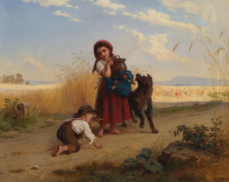 Kinder auf dem Weg zum Erntefeld — Bernhard Reinhold