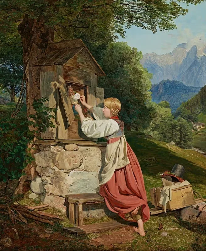 Девочка украшает Мадонну розой by Фердинанд Георг Вальдмюллер, 1836 — digital art print download