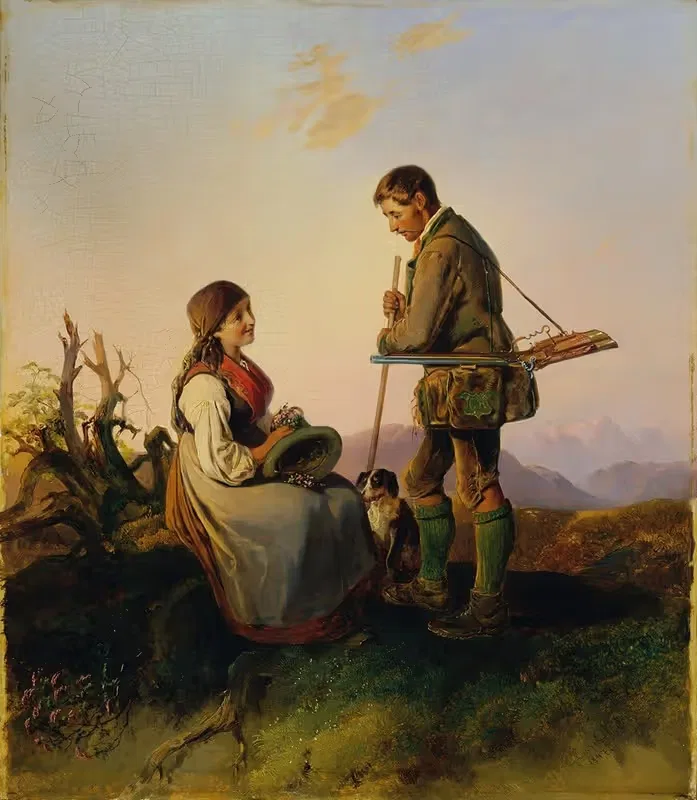 Jäger und Mädchen Der Liebesgruß — Johann Matthias Ranftl