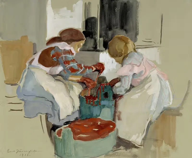 Две девушки, красящие ткань by Ээро Ярнефельт, 1913 — digital art print download