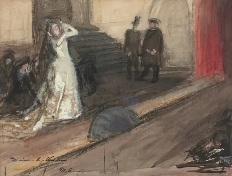 Theatre Scene (Ida Aalberg as Maria Stuart) — Magnus Enckell