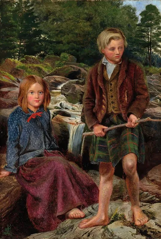 Два ребенка из высокогорья у шотландского ручья by Майкл Фредерик Холлидей — digital art print download