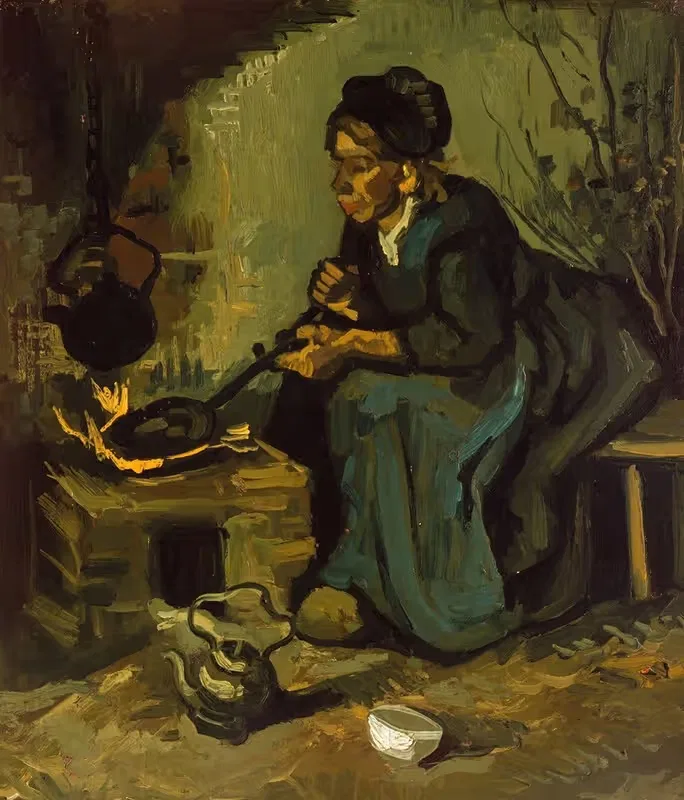 Peasant Woman Cooking by a Fireplace — Vincent van Gogh