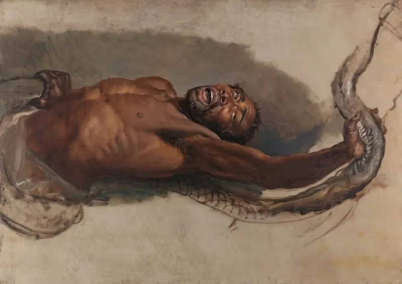 Man Struggling with a Boa Constrictor, Study for 'The Liboya Serpent Seizing His Prey' — James Ward