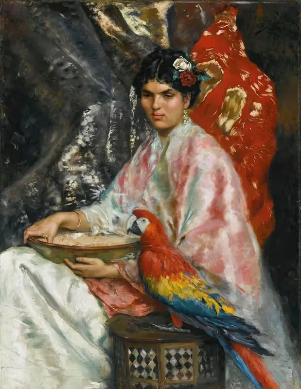 Lady With A Parrot by Julius Leblanc Stewart, 1875 — digital art print download