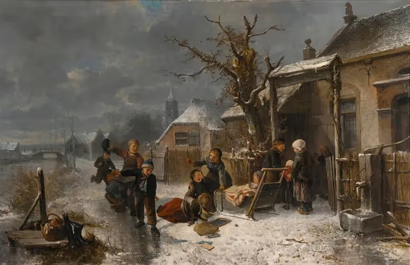 Children Playing By A Canal In Winter — Mari ten Kate