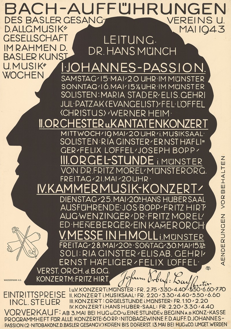Bach-Aufführungen by Буркхард Мангольд, 1943 — digital art print download