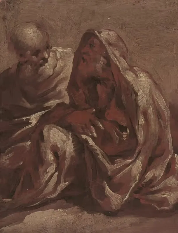 Две сидящие бородатые мужские фигуры by Сигизмондо Каула, 1637–1713 — digital art print download