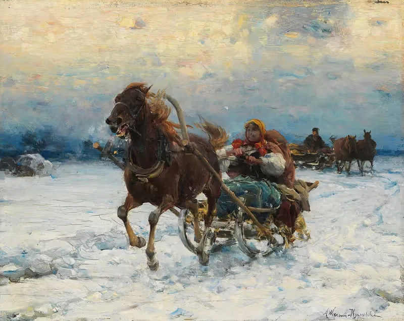 Счастливая поездка на санях by Альфред фон Вирус-Ковальский, 1910 — digital art print download