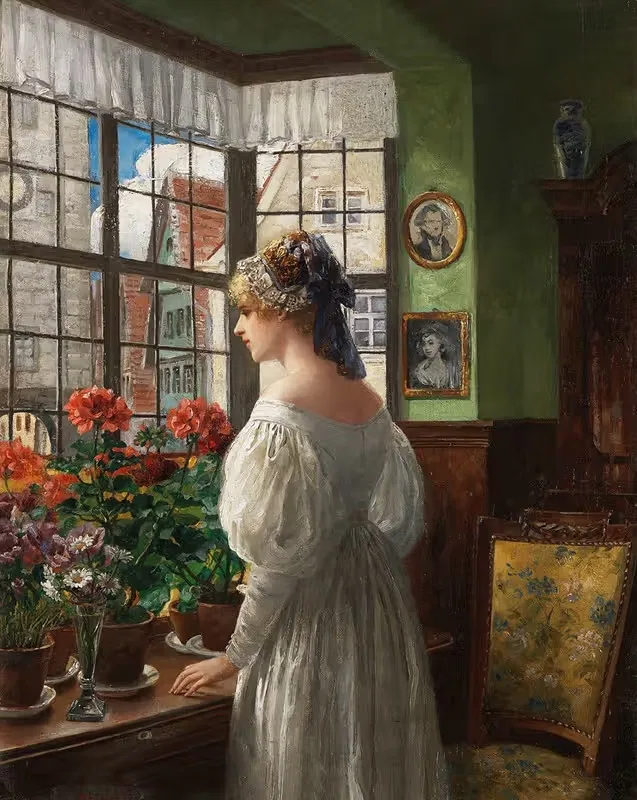 Dame am Fenster by Carl Röhling, 1880 — digital art print download